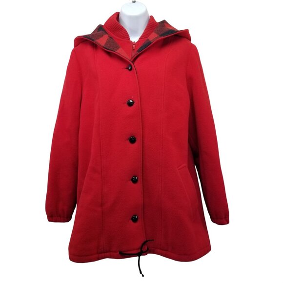 Mackintosh 12 Red Wool Vest Coat Vintage Plaid Hood Winter Layering - Picture 1 of 9